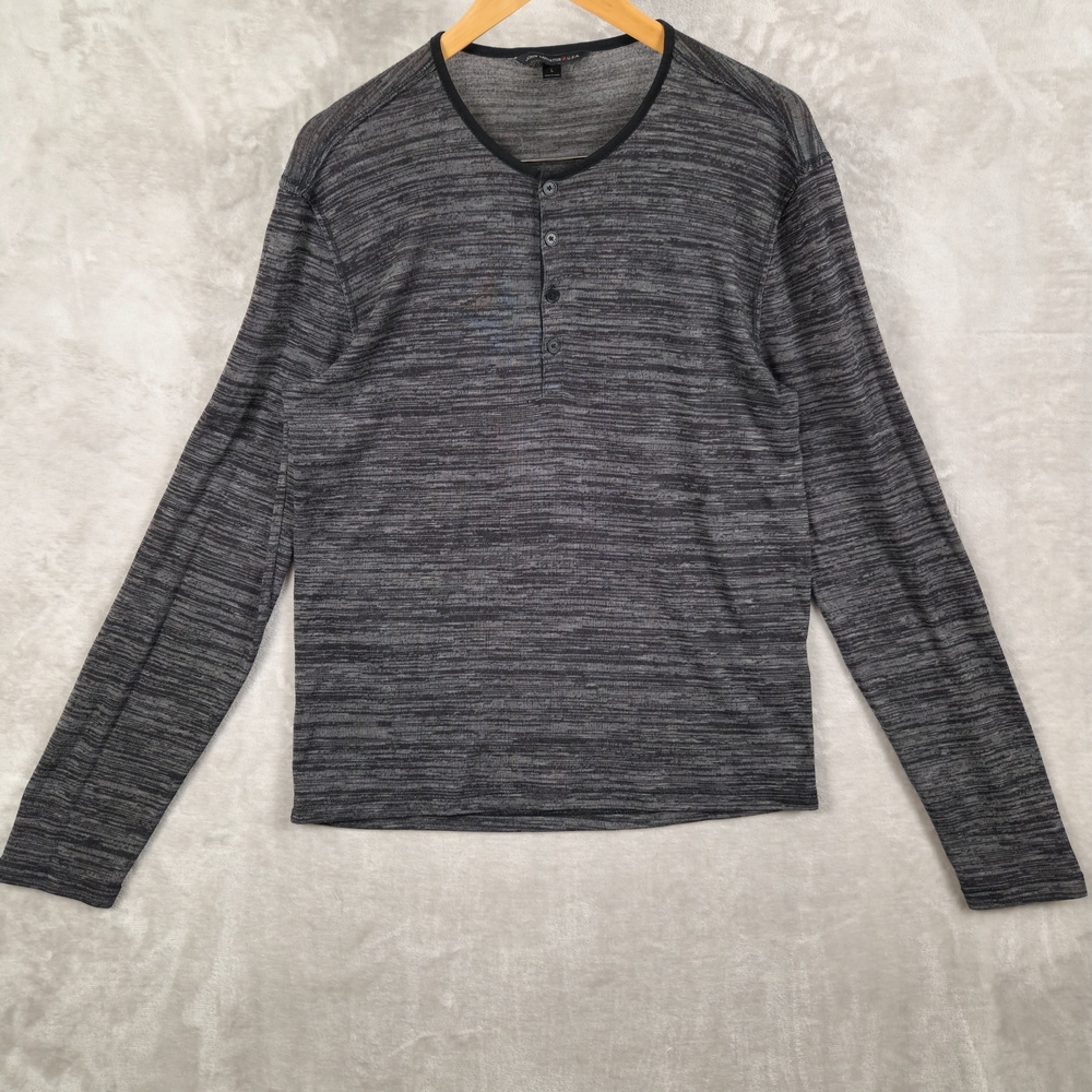 John Varvatos Henley Pullover Top Men Medium Gray Stretch Preppy Comfort‎ Size L